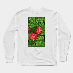 Vintage doodle illustration of Red Anthurium Andraeanum Long Sleeve T-Shirt